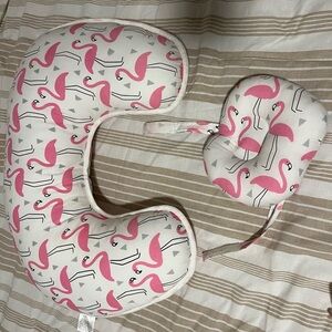 Pink Flamingo Baby Nursing Pillow with Removable Headrest